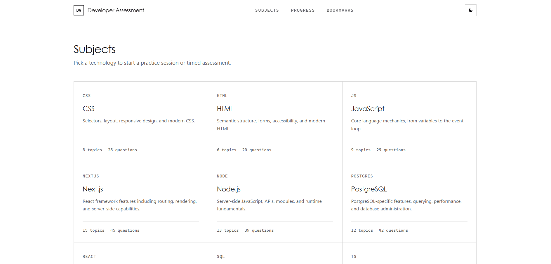 Subjects Page
